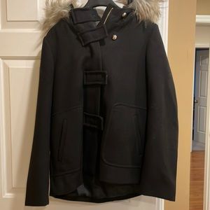 Zara wool blend jacket with gold button detail and fur hood